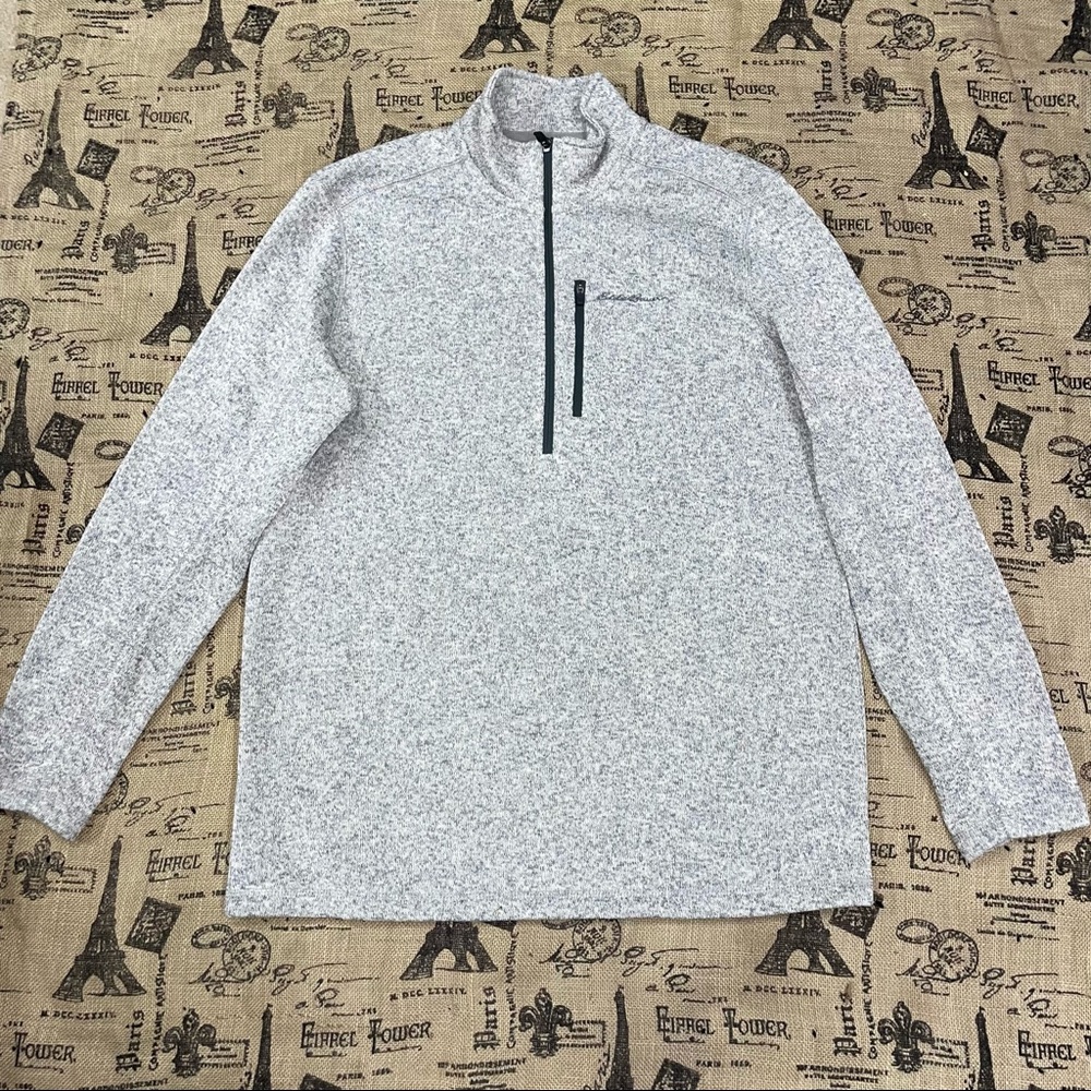 Eddie Bauer NWOT! Gray Polyester Fleece Quarter Zip Sweater Size TL - Picture 2 of 11